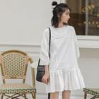 3/4-sleeve Lace Trim Mini Dress White - One Size