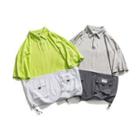 Two-tone Panel Flap-pocket Short-sleeve Polo Shirt