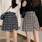 Asymmetric Plaid Tweed A-line Skirt