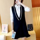 Ruffle Hem V-neck Knitted Pinafore Dress