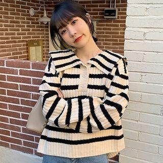 Long-sleeve Peter Pan-collar Striped Knit Top