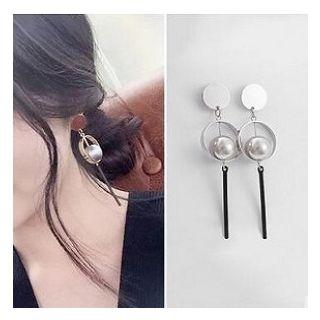Faux Pearl Alloy Hoop & Bar Dangle Earring 1 Pair - Silver - One Size