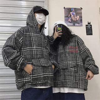 Zip Placket Plaid Hoodie