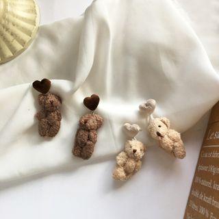 Heart Bear Chenille Dangle Earring