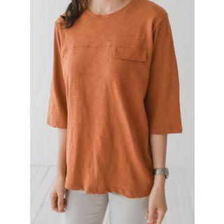 3/4-sleeve Pocket-detailed T-shirt