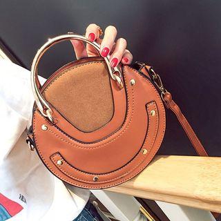 Retro Faux Leather Studded Circle Shoulder Bag