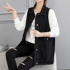 Lettering Denim Button-up Vest