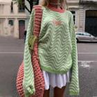 Wave Print Sweater Green - One Size
