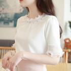Short-sleeve Frill-edge Embellished Top