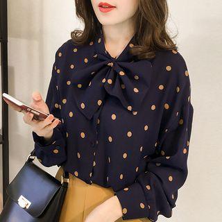 Polka Dot Bow Neck Blouse