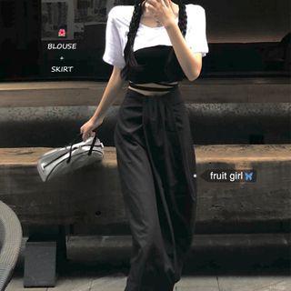 Short-sleeve Cropped T-shirt / Midi Skirt