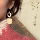Alloy Hoop Wooden Square Dangle Earring 1 Pair - Normal Hook Earrings - One Size