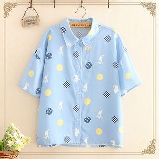 Rabbit & Moon Print Short-sleeve Shirt