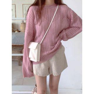 Crew-neck Sheer Cable-knit Top