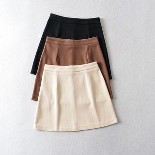 High Waist Plain Mini A-line Skirt