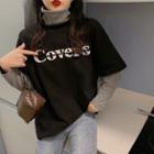 Long-sleeve Mock Two Piece Turtle-neck T-shirt