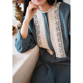 Lace-trim Boxy-fit Midi Shirtdress