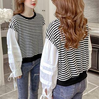 Mock Two Piece Bow Accent Lettering Sweatshirt