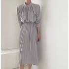 Stand Collar Pleated Dress