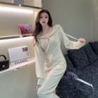 Zip-up Hoodie / Slit-hem Straight Leg Pants