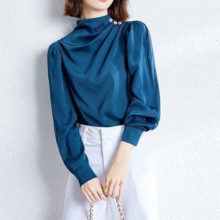Satin Mock-neck Blouse