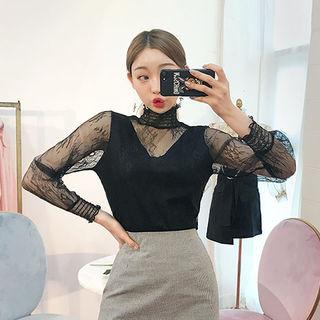 Smock-detail See-through Lace Blouse