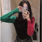 Colorblock Crop Knit Top As Shown In Figure - One Size