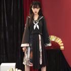 Set: Long-sleeve Blouse + A-line Skirt + Bow Tie