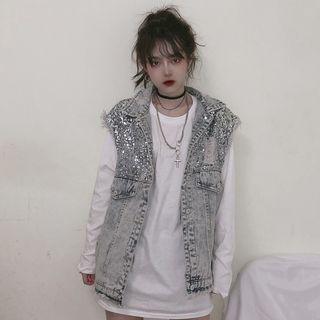 Sequined Denim Vest