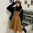 Mock-neck Sweater / Faux Leather Overall Dress