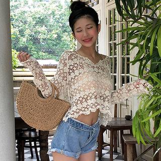 Lace-up Detail Crochet-knit Coverup Top