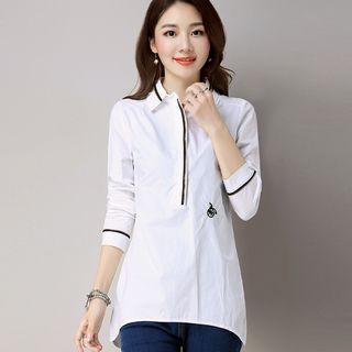 Contrast-trim Embroidery Long Shirt