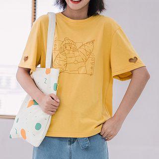 Heart-hole Printed Short-sleeve Top