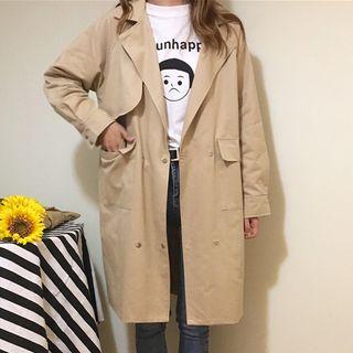 Plain Double Breasted Trench Coat Khaki - One Size