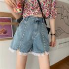 Lace Trim Denim High-waist Shorts