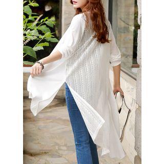 Deep-slit Lace-back Long Robe Cardigan