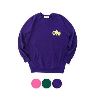 Smile Print Kangaroo-pocket Sweatshirt