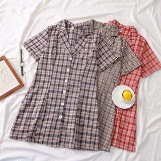 Lapel Plaid Shirtdress