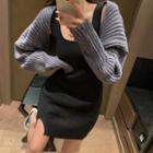 Sleeveless Knit Mini Sheath Dress / Ribbed Knit Cropped Cardigan