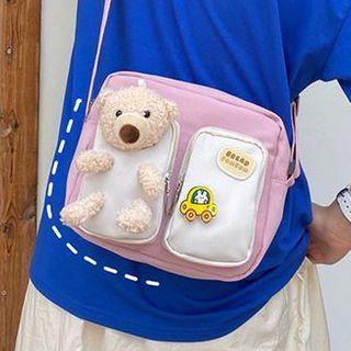 Bear Applique Two-tone Lightweight Crossbody Bag