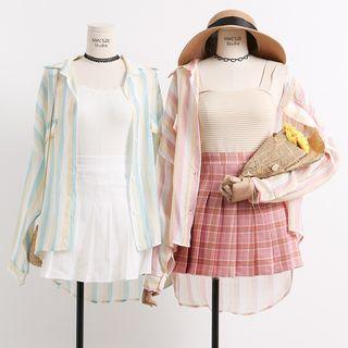 Lightweight Loose-fit Dip-back Striped Blouse