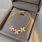 Flower Faux Cat Eye Stone Alloy Bracelet S233 - Gold & White - One Size