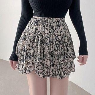 Floral A-line Skirt Print - Black & White - One Size
