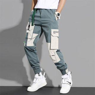 High-waist Color-block Straight-cut Cargo Pants