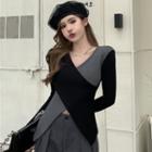 Two-tone Front-slit Sweater
