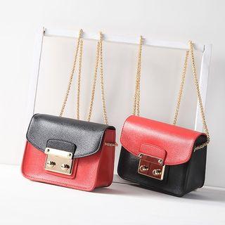 Buckled Two-tone Chain Shoulder Bag