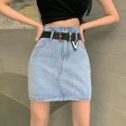 Asymmetric Panel Denim Mini Pencil Skirt