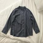 Long-sleeve Check Shirt Grayish Blue - One Size