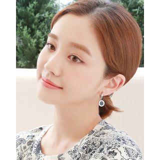 Faux-onyx / Faux-pearl Disc Dangle Earrings