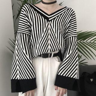 Slit-side Striped Sweater
